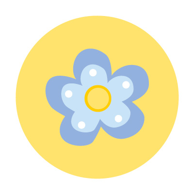 Button Bloem blauw op geel | KleineButtons.nl